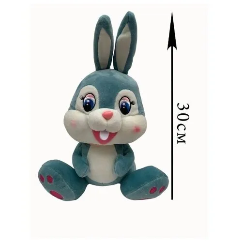 Игрушка мягкая - Заяц с длинными ушами серый с голубым шарфом